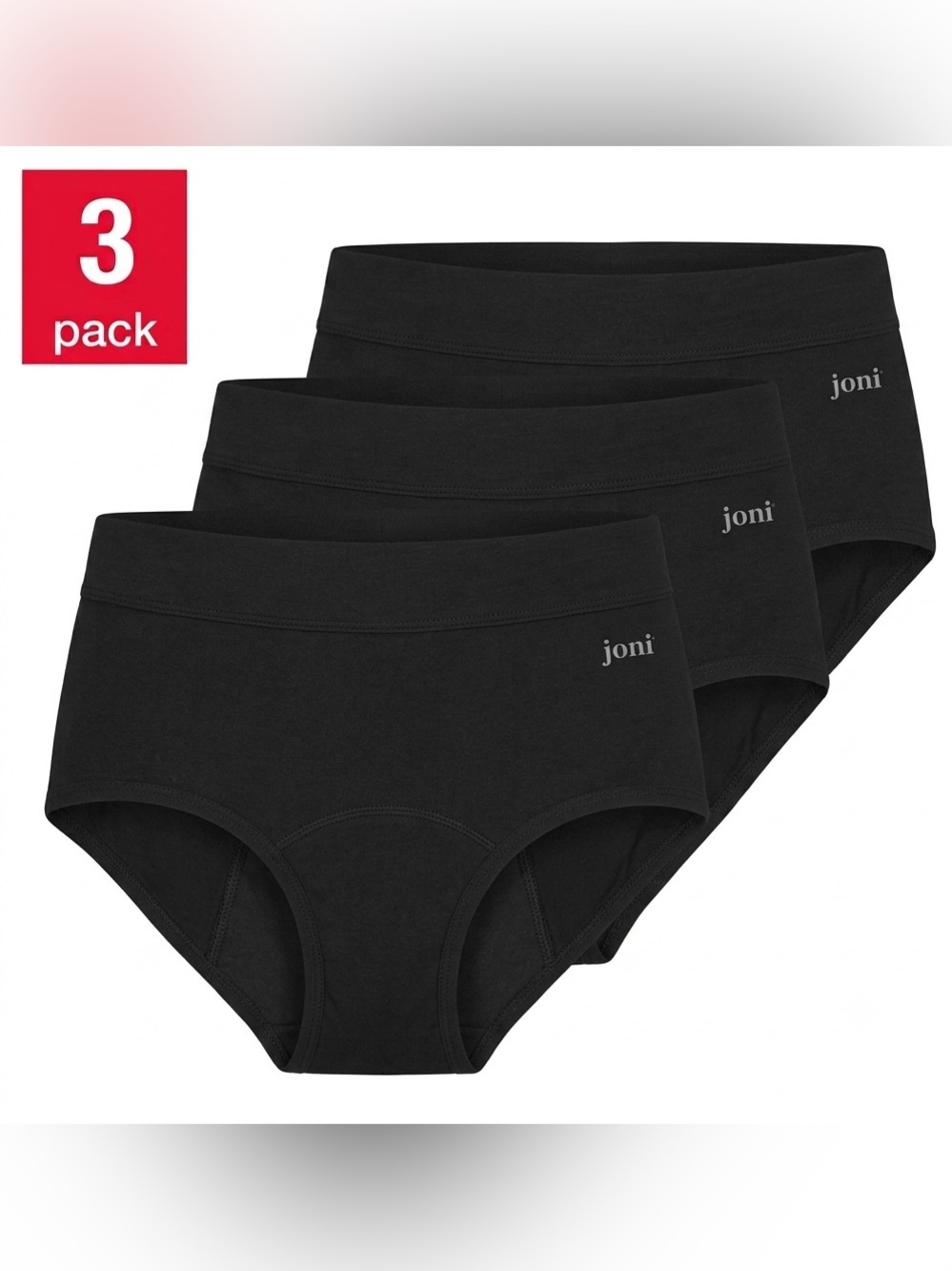 joni Black Cotton Leakproof Period Briefs Underwear - Small, 3 Pack